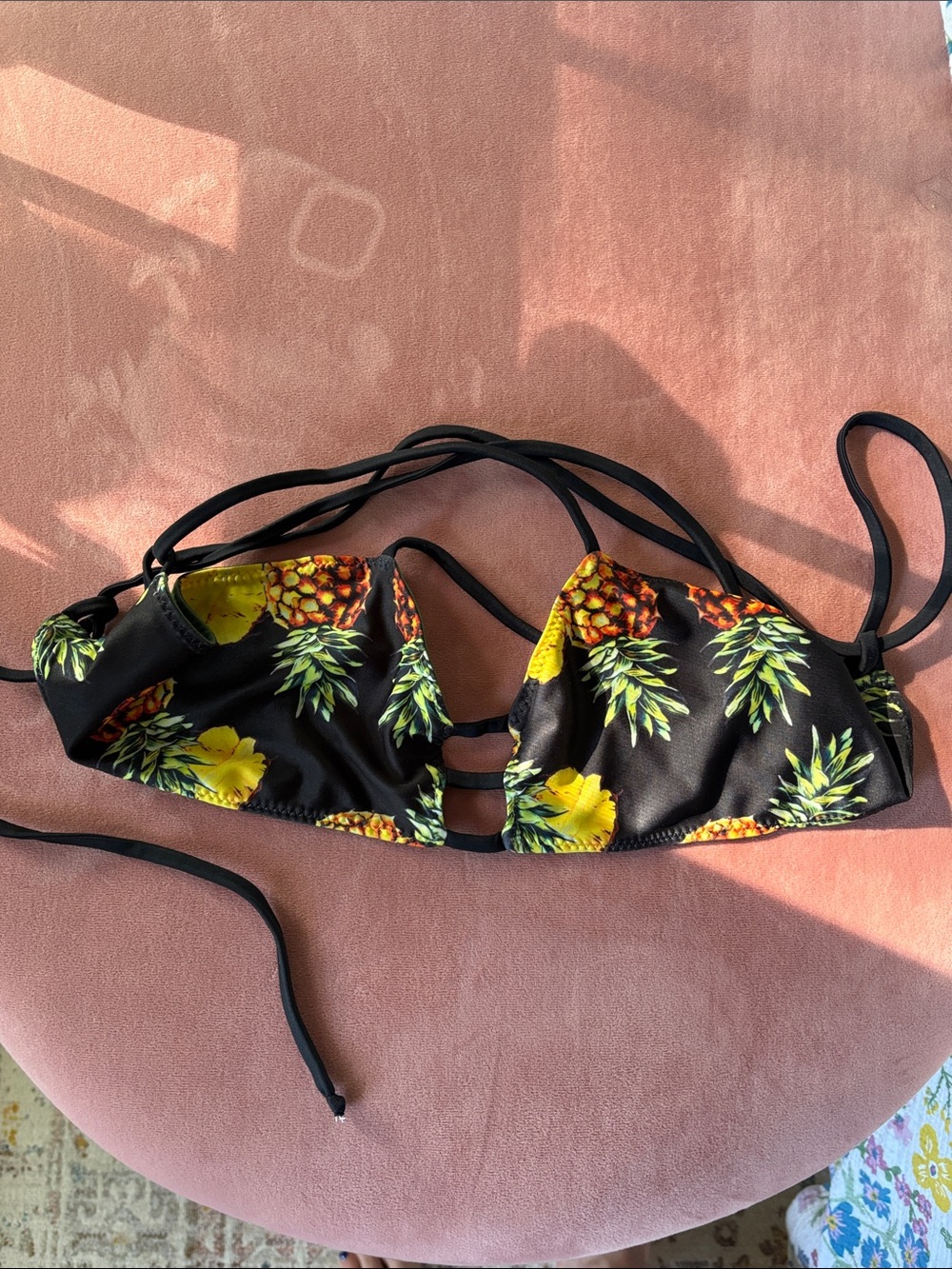 Black Pineapple Print Camisole Top with Strappy Detail